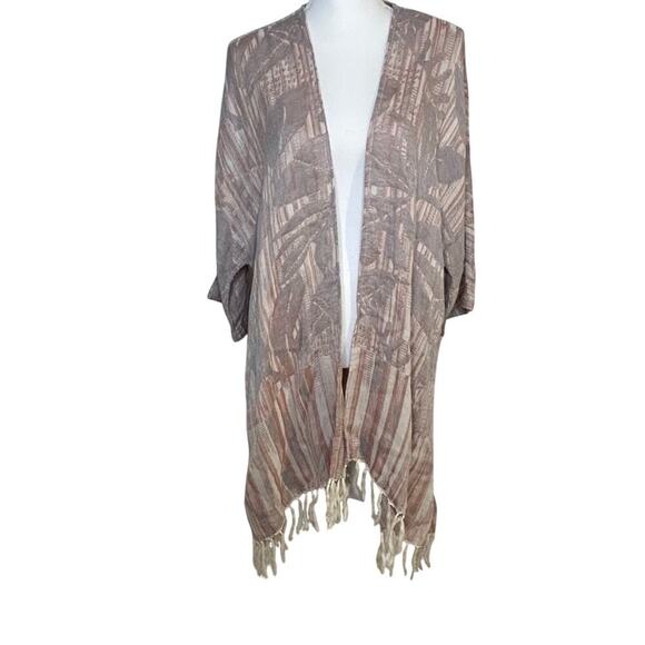 Soft Surroundings kimono cardigan poncho neutral color fringe on bottom size S/M - Picture 1 of 10